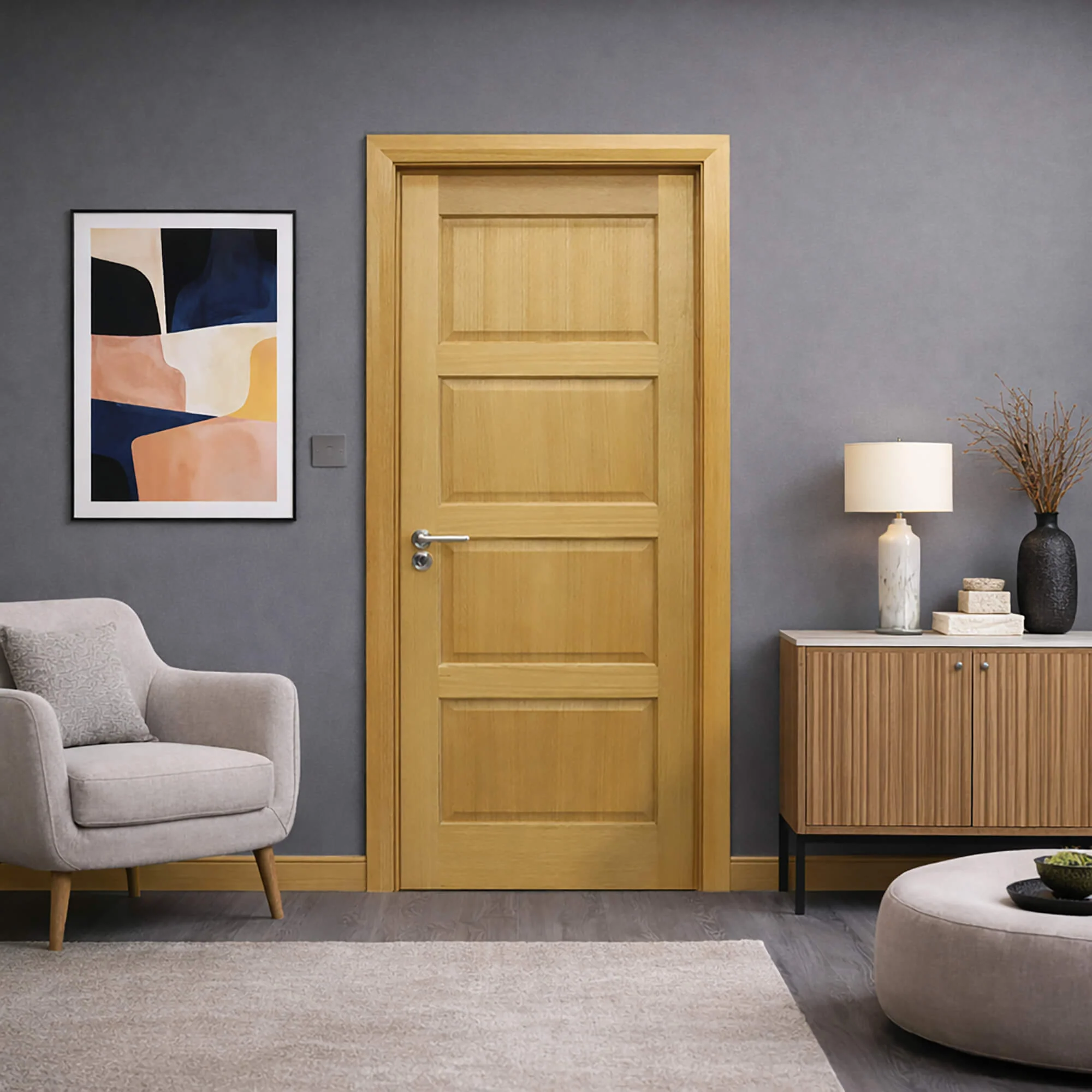 Contemporary White Oak 4 Panel Door (40mm) - Image 3