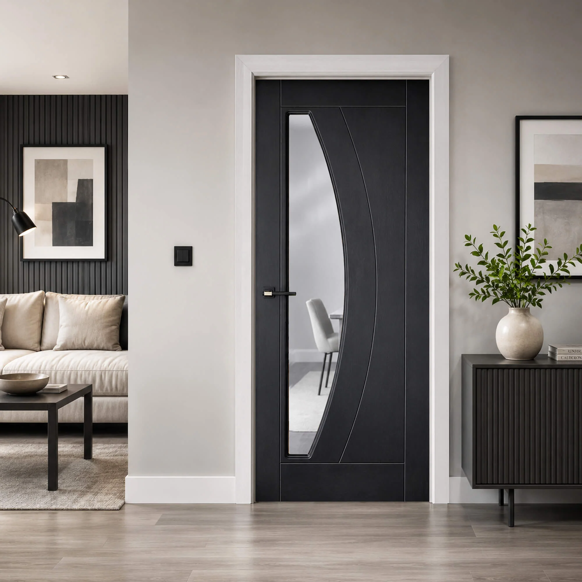 Salerno Black Ash 1 Lite Pre-Glazed Laminate Door (35mm) - Image 4