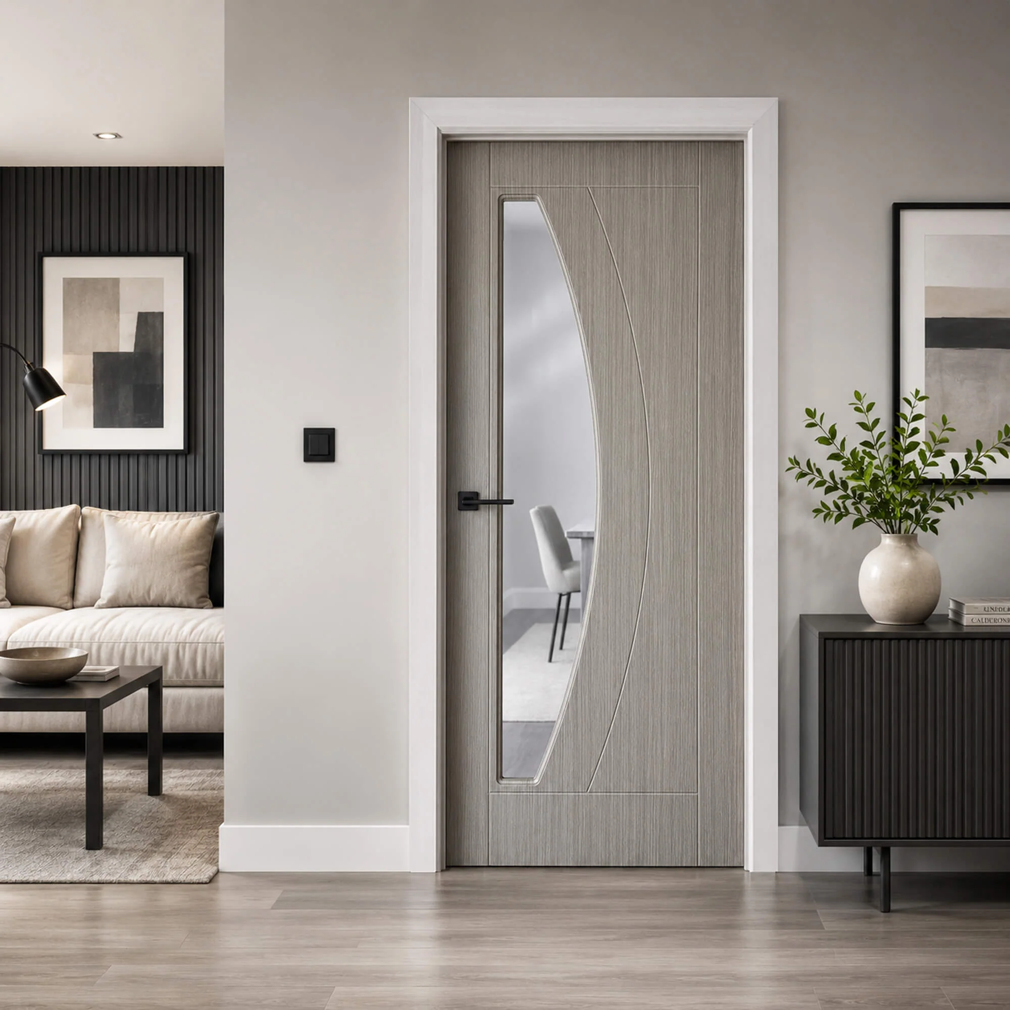 Salerno Nova Grey 1 Lite Pre-Glazed Laminate Door (35mm) - Image 4
